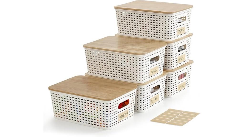 bamboo lidded plastic storage bins