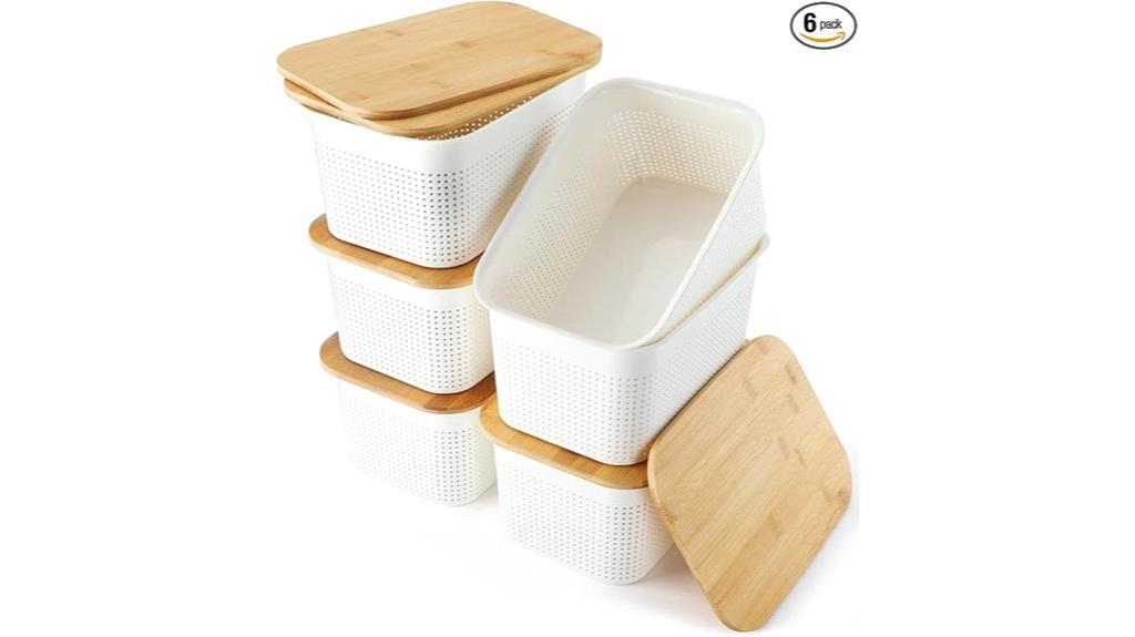 bamboo lidded plastic storage bins