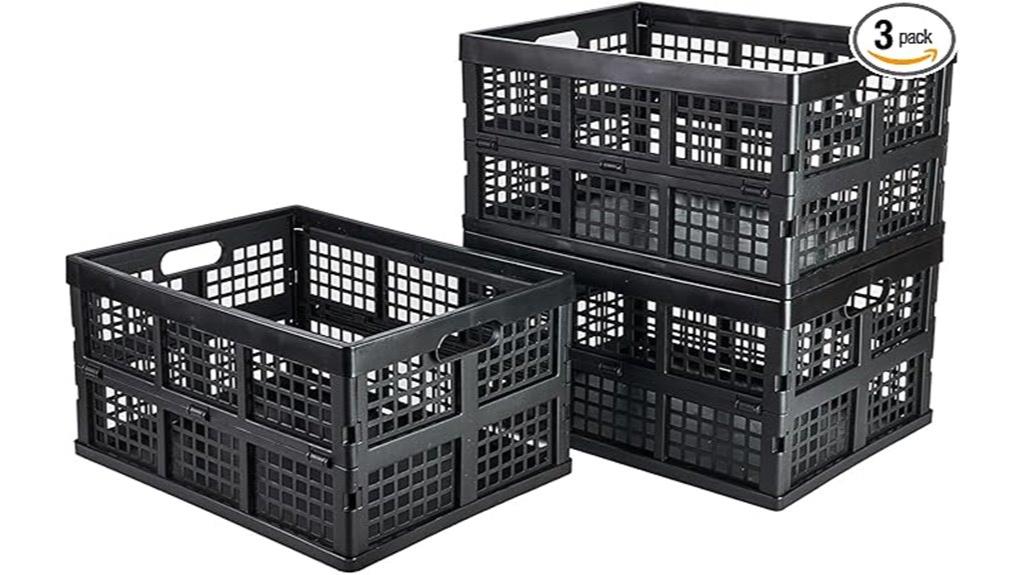 collapsible black storage crates