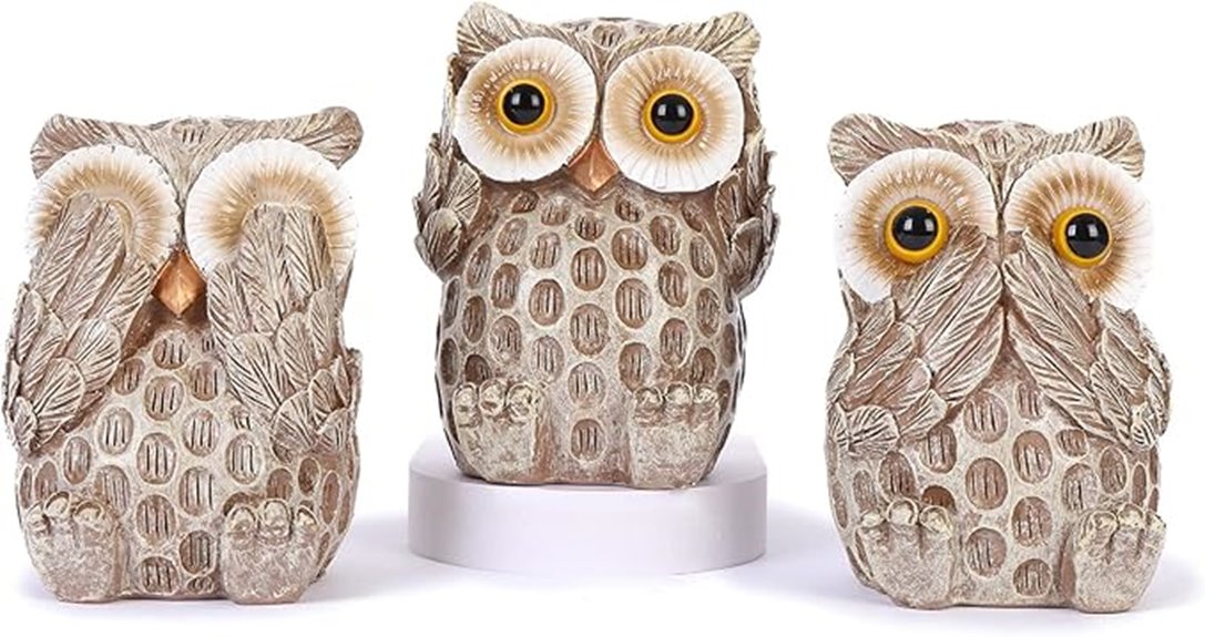 decorative owl statue trio