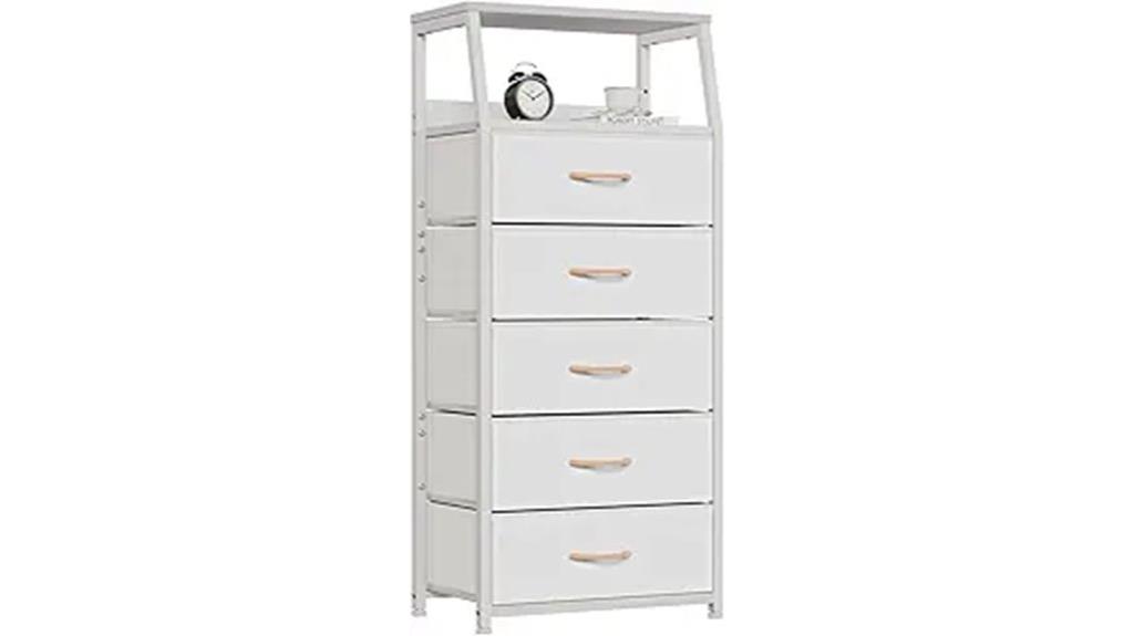 five drawer white dresser