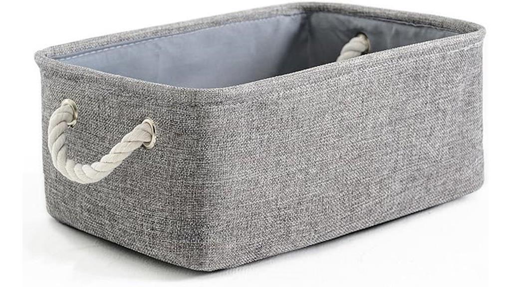 gray storage bins shelves