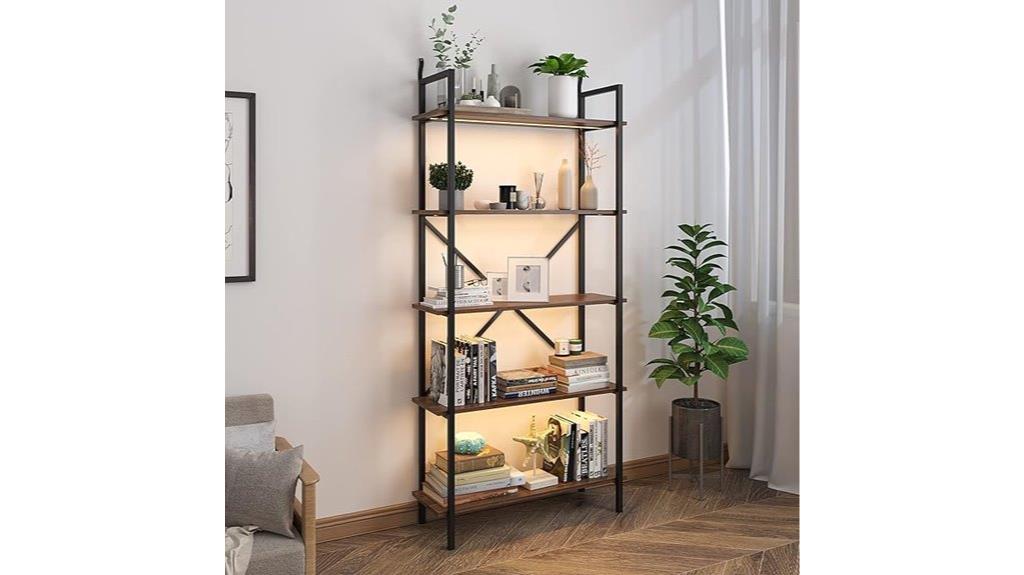 led lit five tier bookshelf