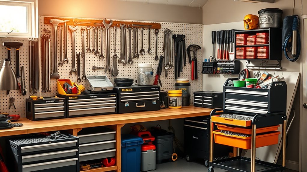 organized workspace with tools
