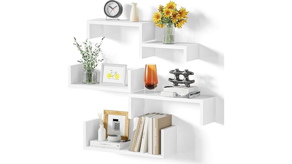 washed white floating shelves