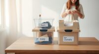 organized decluttering with boxes