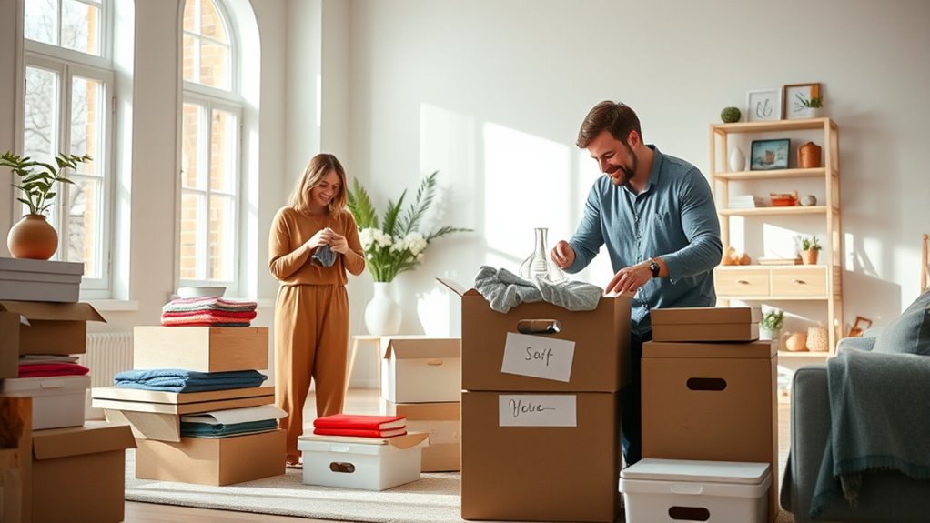 couple decluttering household merge