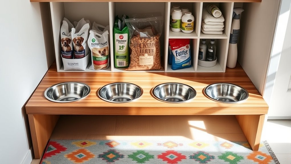 organized pet feeding station