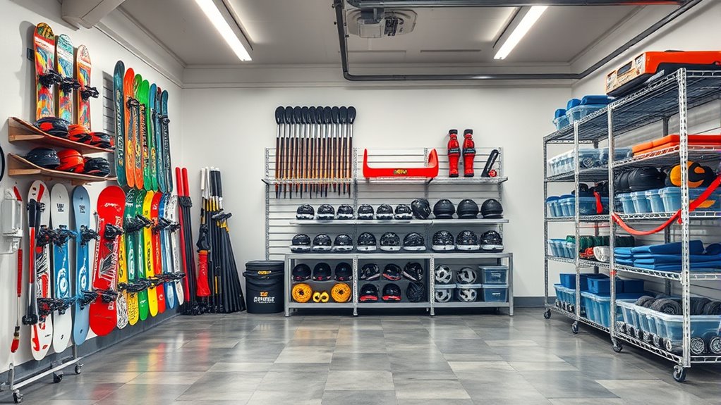 organized sports equipment storage