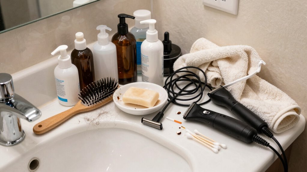 small clutter causing bathroom mess