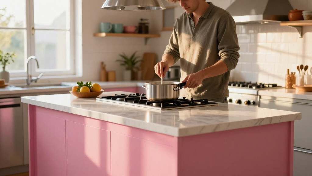 A “Lifeless” Kitchen Got A European-Style Redo With A Pink Island