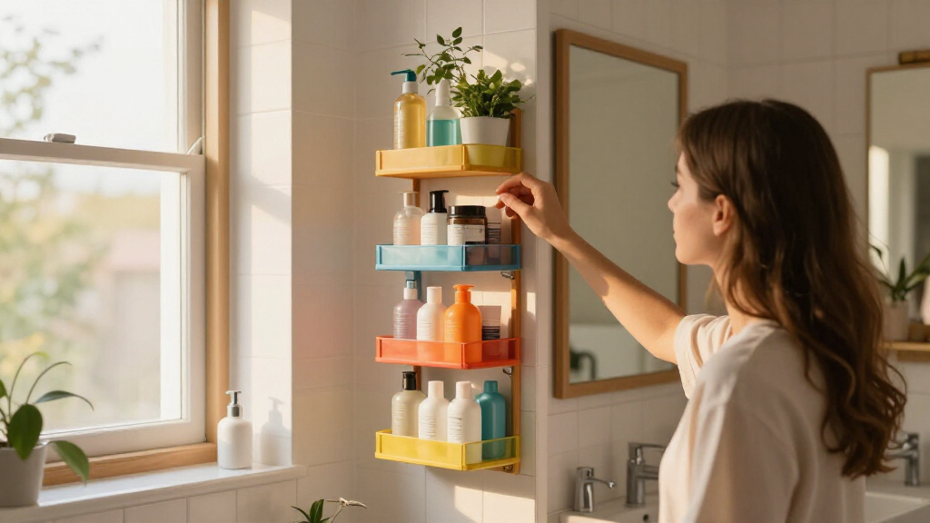 She Put A 5-Tier Shelf Behind Her Bathroom Door