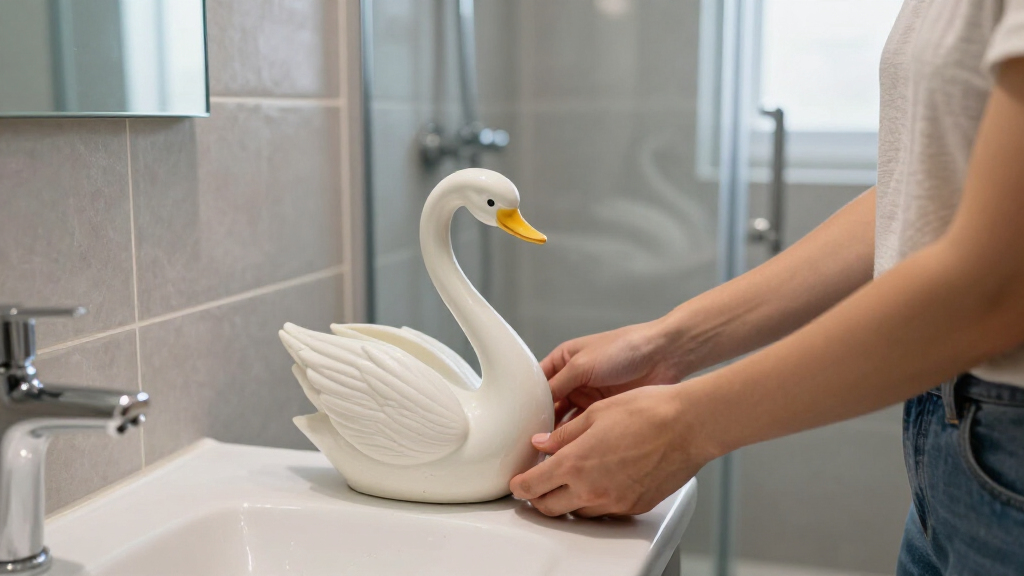 She Used A Ceramic Swan To Hide This Major Bathroom Eyesore