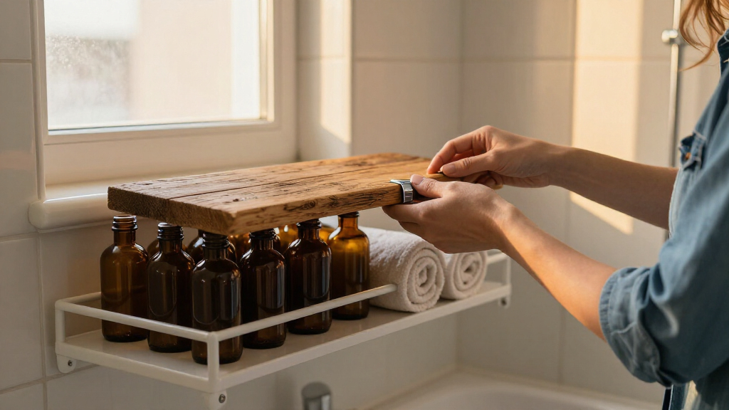 Hide Open Bathroom Shelves With One Piece Of Secondhand Wood