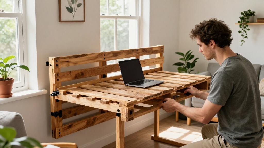 Man Turns Old Wood Pallets Into A Space-Saving Piece Of Furniture With An Impressive DIY