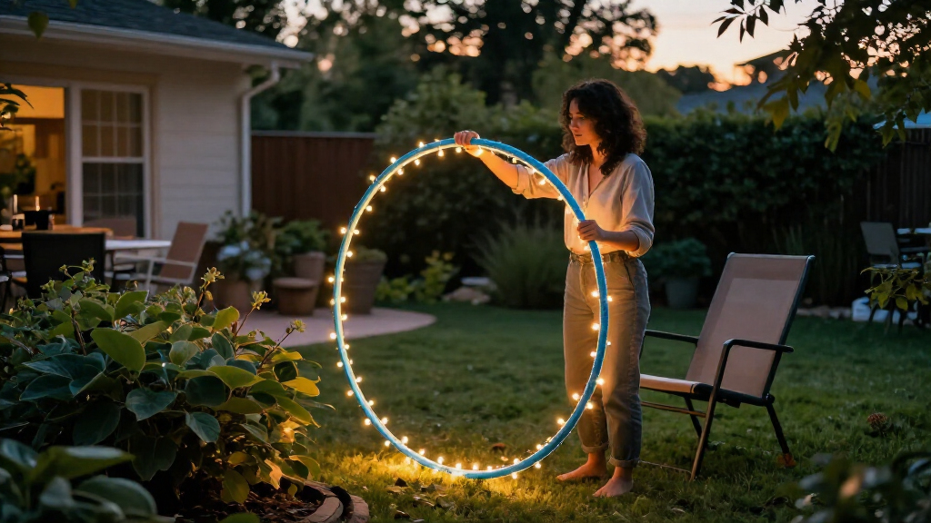 Say Goodbye To Pricey Outdoor Lights — Use A Hula Hoop To Brighten Your Yard