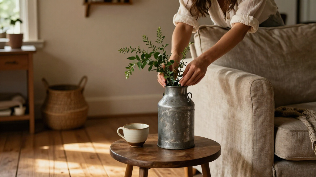 She Turns A Vintage Milk Jug Into A Side Table That Adds Rustic Charm